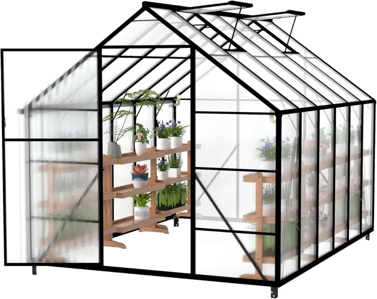 Froadp Gewächshaus aus Aluminium mit Fundament 310x250x205cm Gartengewächshäuser 4mm PC-Hohlkammerplatten Wetterfest Treibhaus, Tomatenhaus mit Fenstern Treibhaus für Garten & Aufzucht – Bild 1