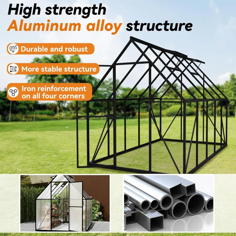 Froadp Gewächshaus aus Aluminium mit Fundament 280x180x195cm Gartengewächshäuser 4mm PC-Hohlkammerplatten Wetterfest Treibhaus, Tomatenhaus mit Fenstern Treibhaus für Garten & Aufzucht – Bild 3