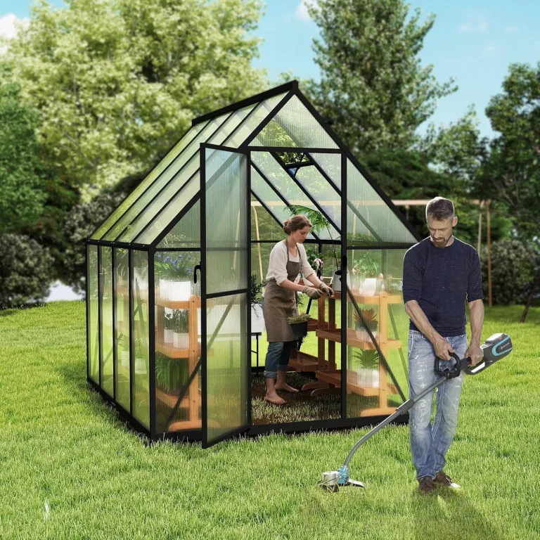 UISEBRT Gewächshaus Treibhaus für Garten Tomatenhaus mit Fundament Frühbeet Pflanzenhaus mit Fenster & Wetterfestem Hohlkammerplatten Gartengewächshäuser 230x180x195cm UV- & Frostgeschützt – Bild 8