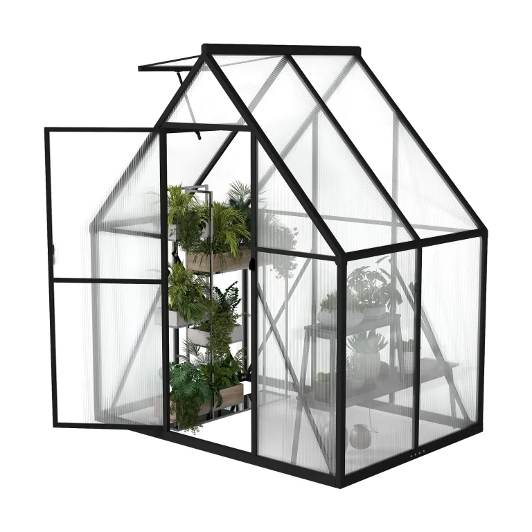 UISEBRT Gewächshaus Treibhaus für Garten Tomatenhaus mit Fundament Frühbeet Pflanzenhaus mit Fenster & Wetterfestem Hohlkammerplatten Gartengewächshäuser 125x180x195cm UV- & Frostgeschützt – Bild 1
