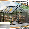 UISEBRT Gewächshaus Treibhaus für Garten Tomatenhaus mit Fundament Frühbeet Pflanzenhaus mit Fenster & Wetterfestem Hohlkammerplatten Gartengewächshäuser 380x250x205cm UV- & Frostgeschützt - Thumbnail 6