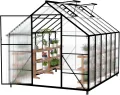 UISEBRT Gewächshaus Treibhaus für Garten Tomatenhaus mit Fundament Frühbeet Pflanzenhaus mit Fenster & Wetterfestem Hohlkammerplatten Gartengewächshäuser 310x250x205cm UV- & Frostgeschützt - Thumbnail 1