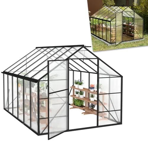 ACXIN Gewächshaus für Garten, Aluminium Treibhaus, Tomatenhaus & Pflanzenhaus mit Fundament, Dachfenster, PC-Platten, Bodenanker, Eisenverstärkung, 380x250x205cm Frühbeet, Wetterfest & UV-beständig – Bild 10