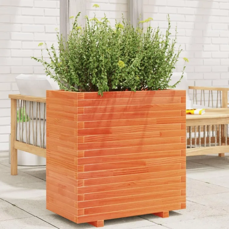 Gecheer Pflanzkübel Wachsbraun massivholz Kiefer großes Fassungsvermögen dekorativer Gartenkasten für Balkone Terrassen und Gärten – Bild 2