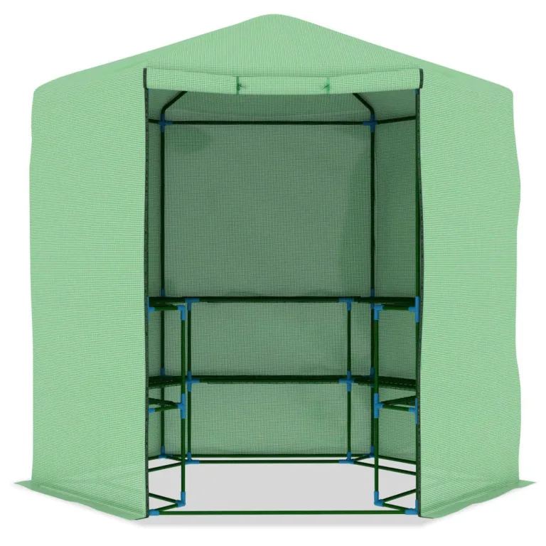 Gecheer Gewächshaus mit Ablagen Stahl 227x223 cm großes Gewächshaus PE-Netzgewebe 170 g/m² Robustes Stahlgerüst für Pflanzen und Gemüse – Bild 4