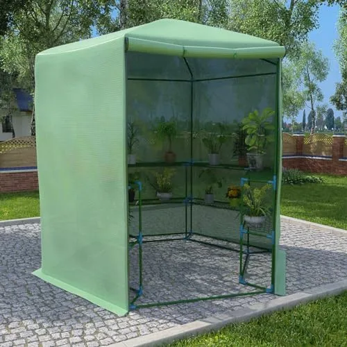 Gecheer Gewächshaus mit Ablagen Stahl 227x223 cm großes Gewächshaus PE-Netzgewebe 170 g/m² Robustes Stahlgerüst für Pflanzen und Gemüse – Bild 10