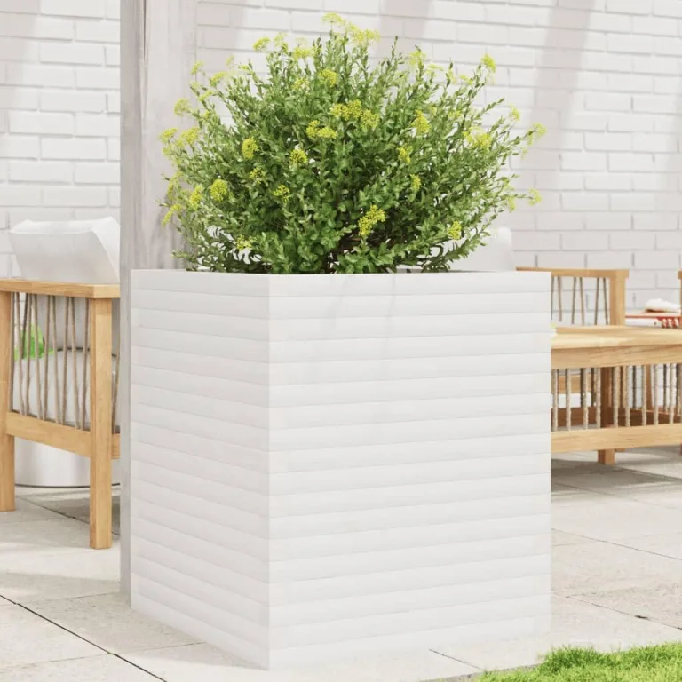 Gecheer Pflanzkübel Weiß massivholz Kiefer großes Fassungsvermögen dekorative Funktion für Gärten Balkone Terrassen – Bild 10