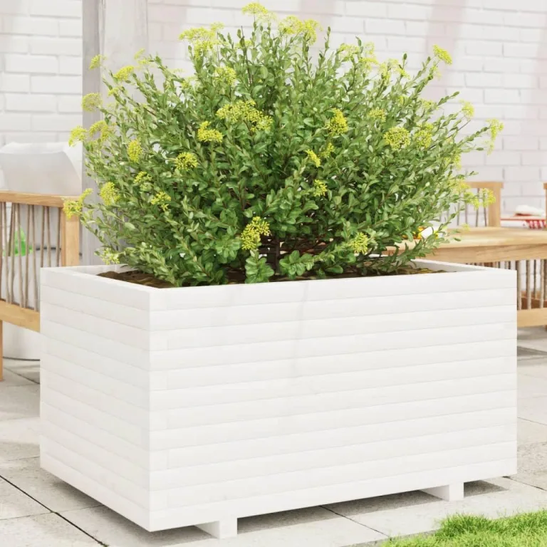 Gecheer Pflanzkübel Weiß massivholz Kiefer großes Fassungsvermögen dekorative Funktion für Gärten Balkone Terrassen – Bild 1