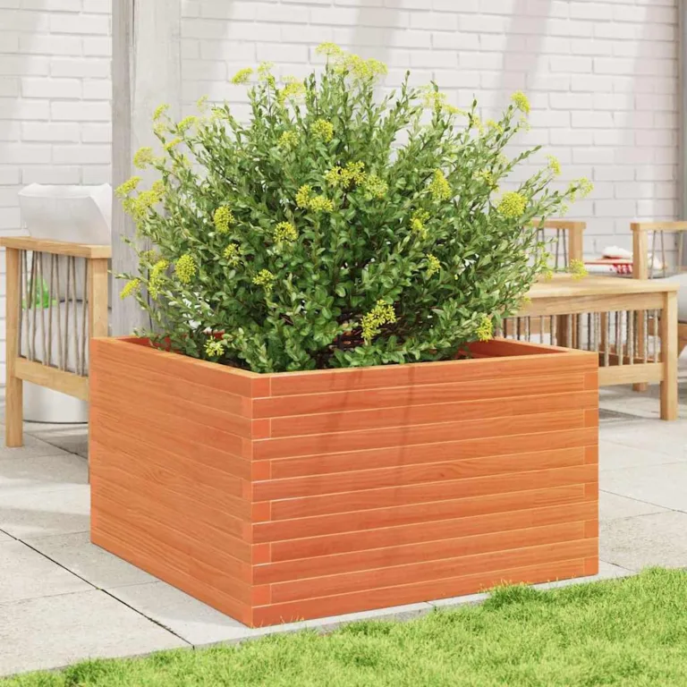 Gecheer Pflanzkübel Wachsbraun 80x80x46 cm Massivholz Kiefer Robustes Holzbeet für Garten Dekoration – Bild 2