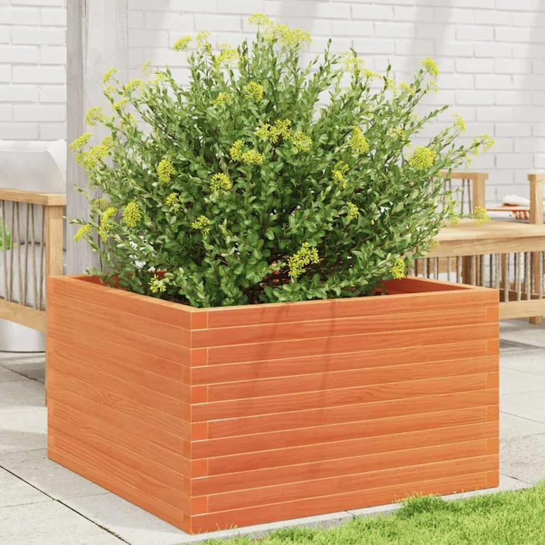 Gecheer Pflanzkübel Wachsbraun 80x80x46 cm Massivholz Kiefer Robustes Holzbeet für Garten Dekoration – Bild 1