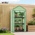 WOLTU Gewächshaus mit Rollen, Foliengewächshaus mit 3 Regalen, halbtransparentes Tomatengewächshaus mit aufrollbarer Tür, Winterschutz für Pflanzen, für Balkon Terrasse Garten, 70x50x131 cm, Grün - Thumbnail 7