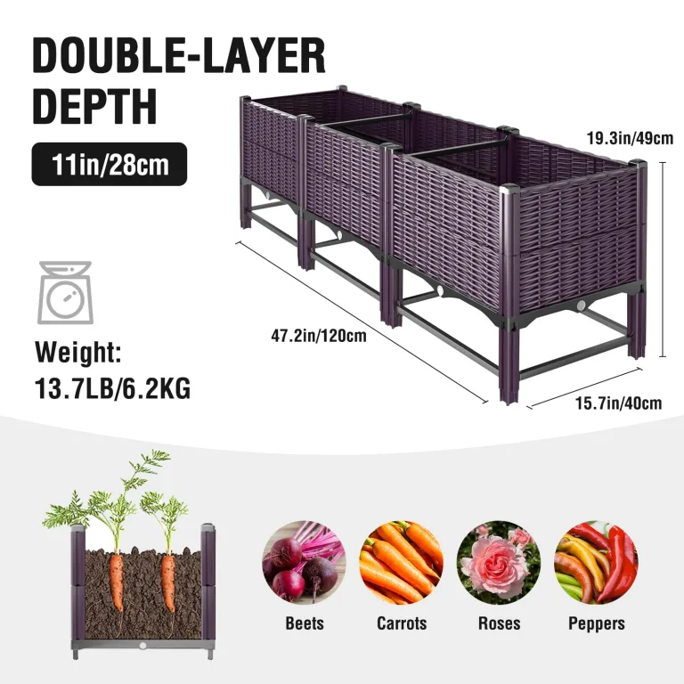 Hochbeet mit Verstärkungsstäben, Erhöhte Pflanzkasten Blumenkasten Hochbeete-kit für Garten/Balkon/Terrasse, 120 x 40 x 50 cm, lila – Bild 3