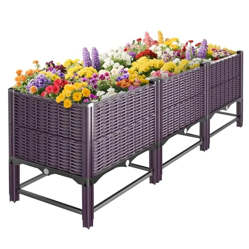 Hochbeet mit Verstärkungsstäben, Erhöhte Pflanzkasten Blumenkasten Hochbeete-kit für Garten/Balkon/Terrasse, 120 x 40 x 50 cm, lila – Bild 8