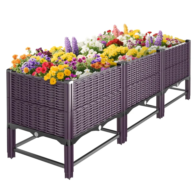 Hochbeet mit Verstärkungsstäben, Erhöhte Pflanzkasten Blumenkasten Hochbeete-kit für Garten/Balkon/Terrasse, 120 x 40 x 50 cm, lila – Bild 1