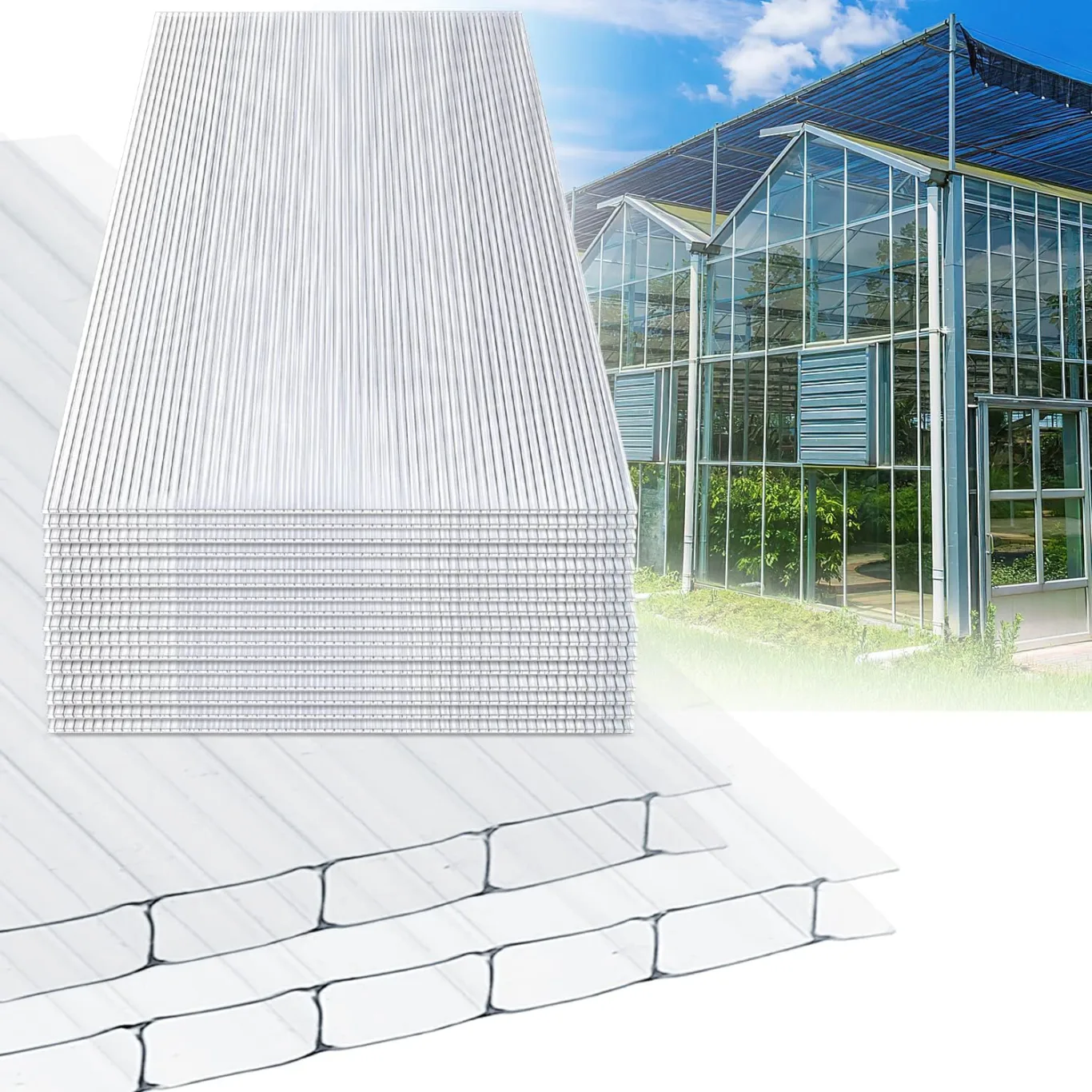 14x Polycarbonat Hohlkammerstegplatten 4mm, 60,5x121 cm Doppelstegplatte Gewächshausplatten für Gewächshaus Gartenbau Ersatzplatten - Bild 1