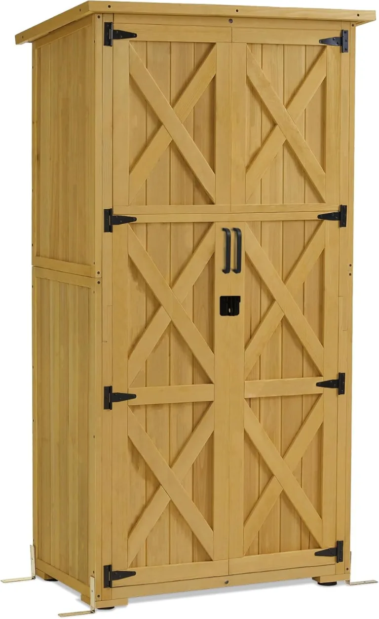 M MCombo Gartenschrank Holz, Gartenhaus Klein Wetterfest, Outdoor Gerätehaus Geräteschuppen, für Außenbereich Balkon Terrasse, 55×90×169cm, 0878EY-F (Grau) – Bild 8