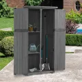 M MCombo Gartenschrank Holz, Gartenhaus Klein Wetterfest, Outdoor Gerätehaus Geräteschuppen, für Außenbereich Balkon Terrasse, 55×90×169cm, 0878EY-F (Grau) - Thumbnail 2