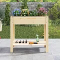 COSTWAY Hochbeet mit Ablage, Erhöhtes Gartenbeet aus Holz, Pflanzkasten mit Entwässerung, Gemüsebeet Kräuterbeet groß, für Balkon Garten Terrasse, 81 x 37 x 77 cm, Natur - Thumbnail 9