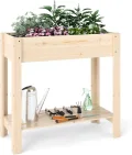 COSTWAY Hochbeet mit Ablage, Erhöhtes Gartenbeet aus Holz, Pflanzkasten mit Entwässerung, Gemüsebeet Kräuterbeet groß, für Balkon Garten Terrasse, 81 x 37 x 77 cm, Natur - Thumbnail 1