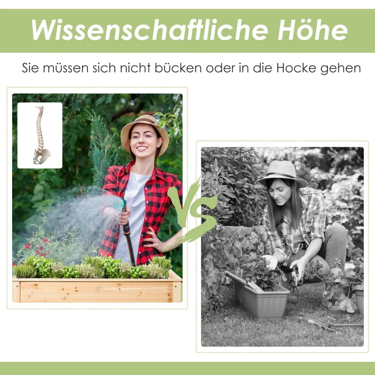 COSTWAY Hochbeet mit Ablage, Pflanzkübel Holz Pflanzkasten Blumenbeet Kräuterbeet Pflanztrog, Pflanzbeet groß Anzuchtbeet im Garten Balkon, 92 x 41 x 81 cm, Natur – Bild 9