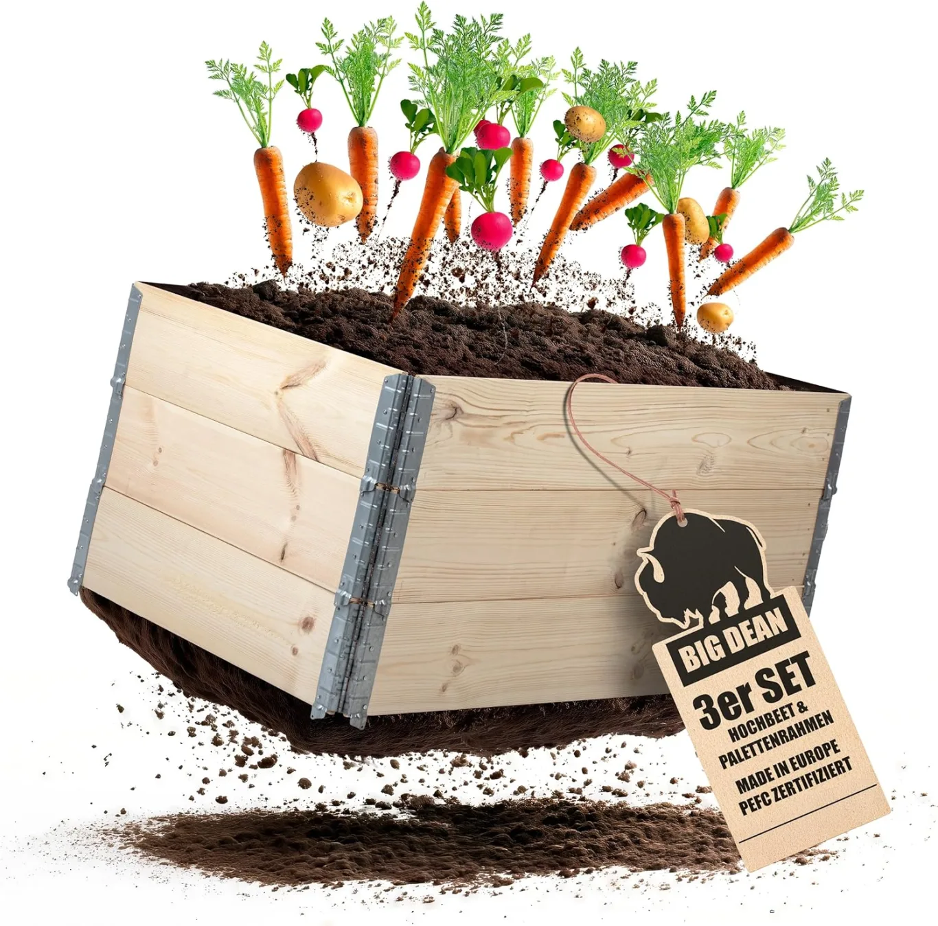 3 Stück Hochbeet für Garten Holz Beet Hochbeete-Kit Palettenrahmen 120x80cm - Bild 1