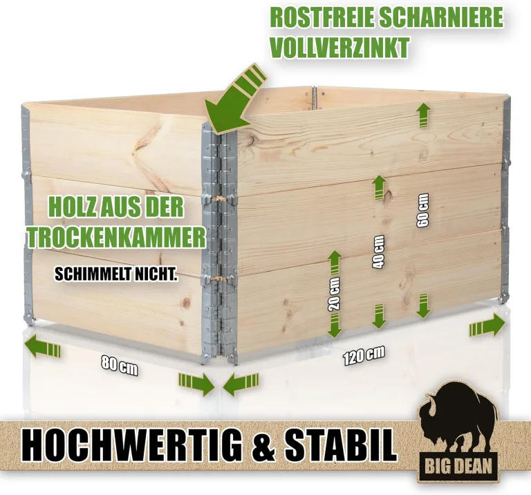 3 Stück Hochbeet für Garten Holz Beet Hochbeete-Kit Palettenrahmen 120x80cm – Bild 2