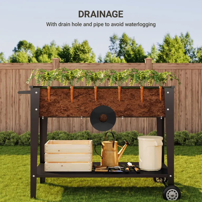 Xbro Hochbeet mit Rollen & Ablageboden aus Metall, Pflanzkasten Blumenkübel für Garten, Balkon & Terrasse, 104x41x80 cm, Schwarz – Bild 4