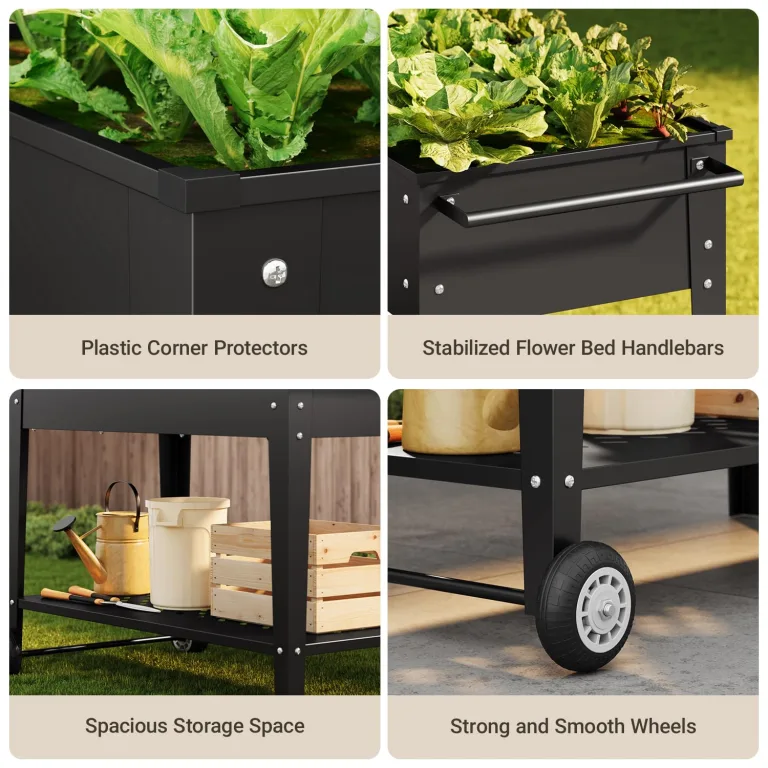 Xbro Hochbeet mit Rollen & Ablageboden aus Metall, Pflanzkasten Blumenkübel für Garten, Balkon & Terrasse, 104x41x80 cm, Schwarz – Bild 5