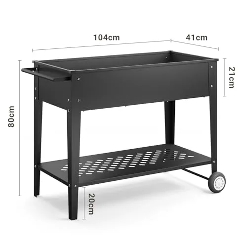 Xbro Hochbeet mit Rollen & Ablageboden aus Metall, Pflanzkasten Blumenkübel für Garten, Balkon & Terrasse, 104x41x80 cm, Schwarz – Bild 9