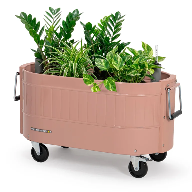 Permasteel Selbstbewässerndes Gartenbeet, rollender Übertopf für Gemüse, Blumen, Kräuter und Obst, für den Innen- und Außenbereich, mit Rollen, elfenbeinfarben – Bild 10