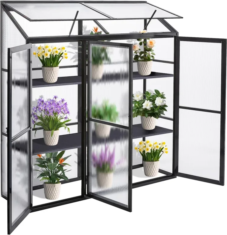 Anlehngewächshaus aus Aluminium, kompaktes Tomaten-Gartenhaus, Anlehngewächshaus aus Aluminium, kompaktes Tomaten-Gartenhaus, 3 Türen, 190 x 55 x 180 cm, Schwarz, perfekt für kleine Räume un – Bild 2