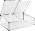 Anlehngewächshaus aus Aluminium, kompaktes Tomaten-Gartenhaus, Mini-Gewächshaus aus Aluminium, UV-Schutz, 118 x 77 x 40 cm, Doppeldach, silberfarben, für den Innen- und Außenbereich, langleb - Thumbnail 2