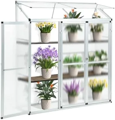 Anlehngewächshaus aus Aluminium, kompaktes Tomaten-Gartenhaus, Anlehngewächshaus aus Aluminium, Kleiner Tomatenanbau, 3 Türen, 190 x 52 x 182 cm, silberfarben, ideal für Urban Gardening, pla – Bild 1
