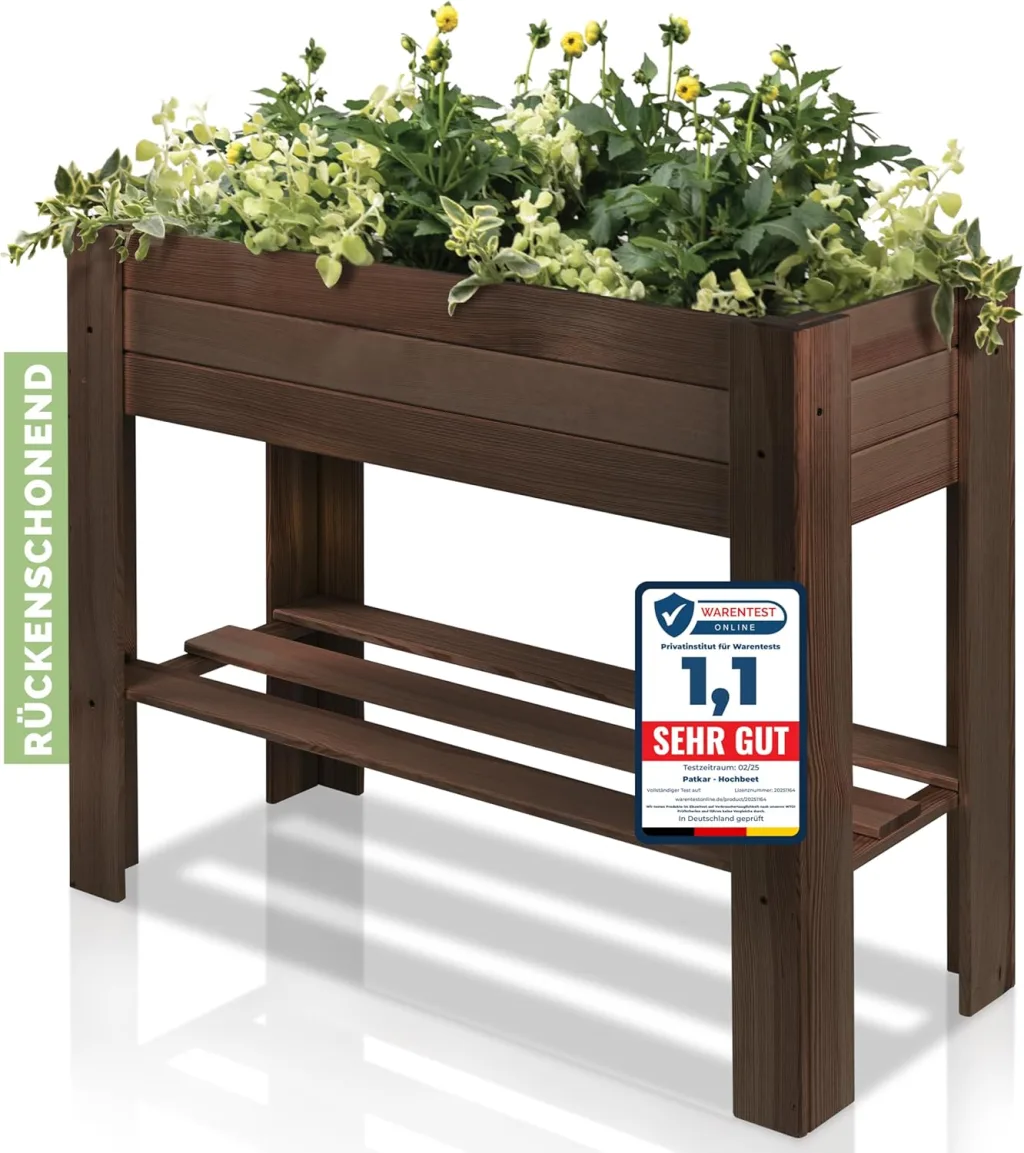 PATKAR Hochbeet Holz 81x33x70cm [RÜCKENSCHONENDE HÖHE] - Premium hochbeet Balkon oder Garten (Made in Europe) - Pflanzkasten Hochbeete-Kit - Kräuterbeet Balkon Hochbeet - Hochbeete für Garten (Braun)