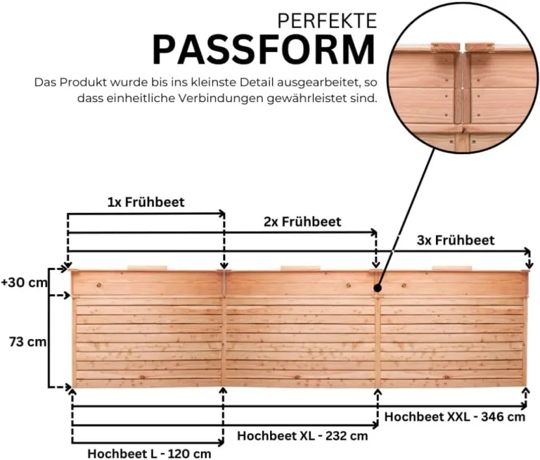 Premium Frühbeet 116x76x30 cm aus europäischer Lärche mit Klappdeckel - Wetterfest - Polycarbonat-Fenster - Hochbeet-Aufsatz aus Holz, kompatibel mit Hochbeet, für Garten, Balkon & Terrasse – Bild 4