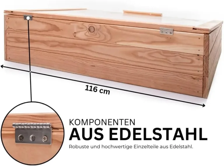 Premium Frühbeet 116x76x30 cm aus europäischer Lärche mit Klappdeckel - Wetterfest - Polycarbonat-Fenster - Hochbeet-Aufsatz aus Holz, kompatibel mit Hochbeet, für Garten, Balkon & Terrasse – Bild 7