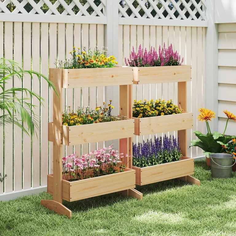 COSTWAY vertikales Hochbeet mit 3 Etagen, Blumenbeet mit 3 Pflanzkästen, Blumentreppe Gartenbeet Tannenholz, Blumenkasten für Terrasse Balkon Garten, Natur, 69 x 39 x 109 cm – Bild 2