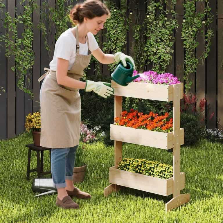 COSTWAY vertikales Hochbeet mit 3 Etagen, Blumenbeet mit 3 Pflanzkästen, Blumentreppe Gartenbeet Tannenholz, Blumenkasten für Terrasse Balkon Garten, Natur, 69 x 39 x 109 cm – Bild 8