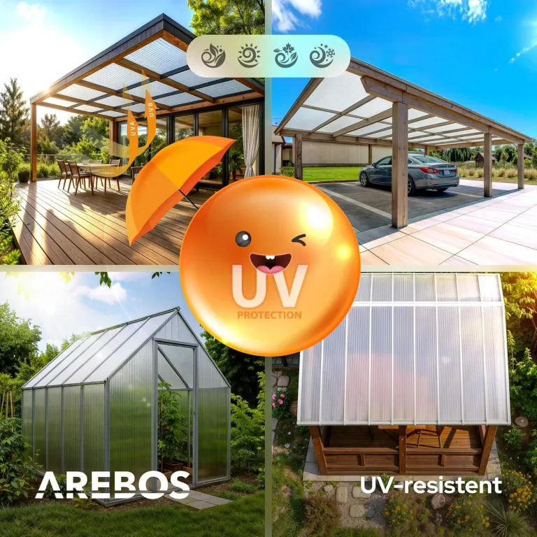 Arebos Hohlkammerstegplatten 10er Set | 121 x 60,5 cm | Polycarbonat Platten 6 mm stark | UV-beständig | 900 g/m² | Transparent | für Gewächshaus, Carport, Frühbeet, Überdachung – Bild 6