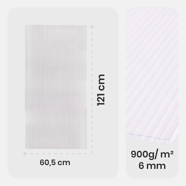 Arebos Hohlkammerstegplatten 10er Set | 121 x 60,5 cm | Polycarbonat Platten 6 mm stark | UV-beständig | 900 g/m² | Transparent | für Gewächshaus, Carport, Frühbeet, Überdachung – Bild 7