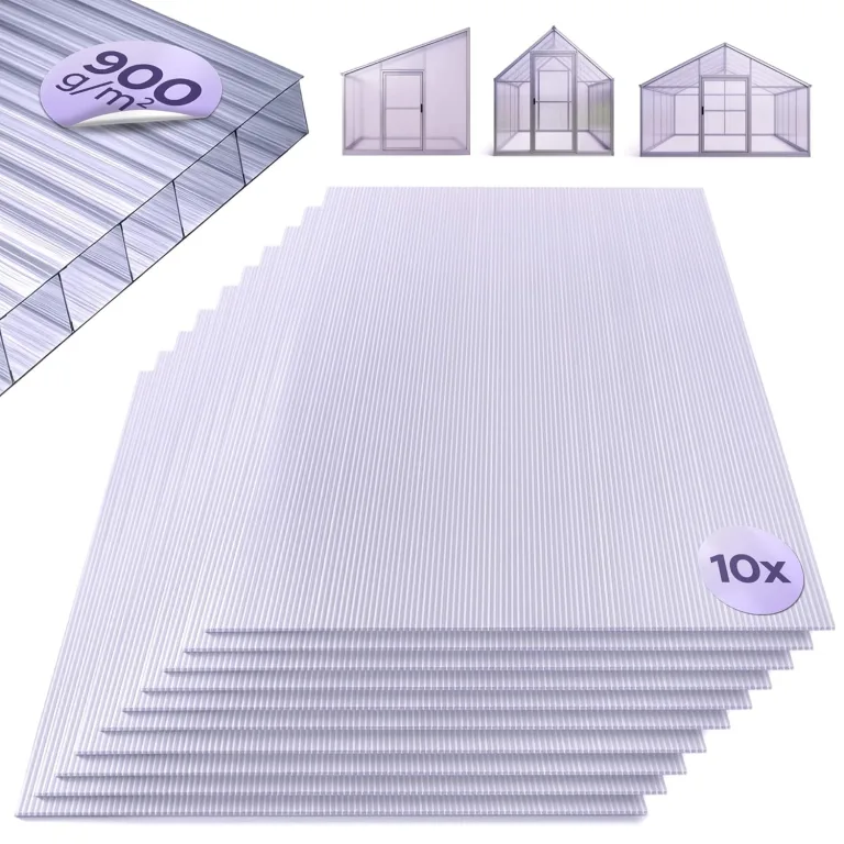 Arebos Hohlkammerstegplatten 10er Set | 121 x 60,5 cm | Polycarbonat Platten 6 mm stark | UV-beständig | 900 g/m² | Transparent | für Gewächshaus, Carport, Frühbeet, Überdachung – Bild 1