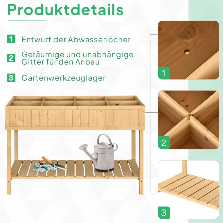 Outsunny Hochbeet mit Regal, erhöhtes Kräuterbeet mit Ablauflöcher, 8 Fächer, Pflanzkasten aus Holz, wetterbeständig Pflanzbeet Gemüsebeet für Garten, Balkon, 110 x 46 x 76 cm Naturholz – Bild 5