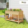 Outsunny Hochbeet mit Regal, erhöhtes Kräuterbeet mit Ablauflöcher, 8 Fächer, Pflanzkasten aus Holz, wetterbeständig Pflanzbeet Gemüsebeet für Garten, Balkon, 110 x 46 x 76 cm Naturholz - Thumbnail 2