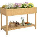 Outsunny Hochbeet mit Regal, erhöhtes Kräuterbeet mit Ablauflöcher, 8 Fächer, Pflanzkasten aus Holz, wetterbeständig Pflanzbeet Gemüsebeet für Garten, Balkon, 110 x 46 x 76 cm Naturholz - Thumbnail 10