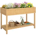 Outsunny Hochbeet mit Regal, erhöhtes Kräuterbeet mit Ablauflöcher, 8 Fächer, Pflanzkasten aus Holz, wetterbeständig Pflanzbeet Gemüsebeet für Garten, Balkon, 110 x 46 x 76 cm Naturholz - Thumbnail 1