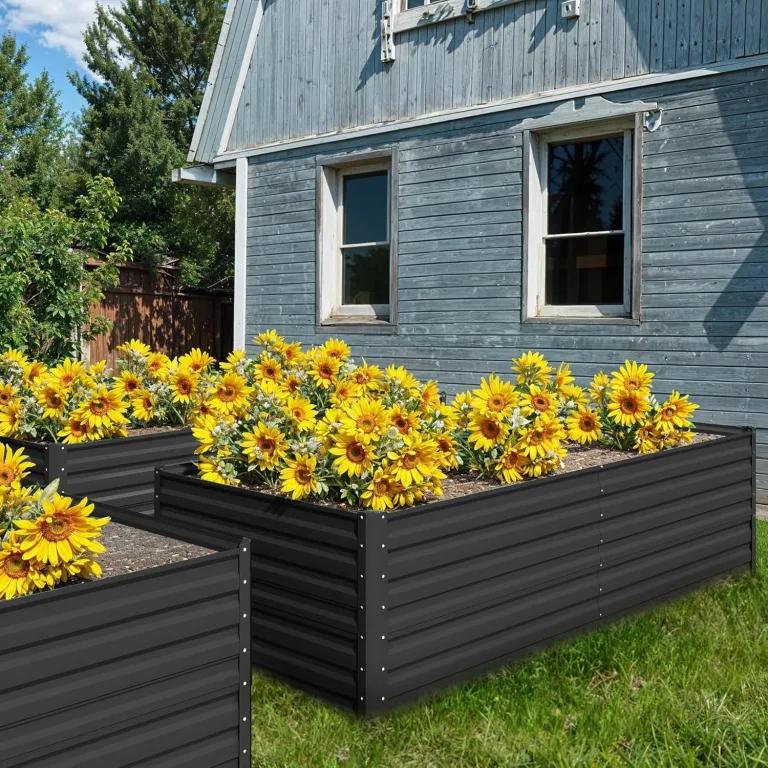 DWVO Hochbeet Metall 240x120x60cm mit Handschuhen, Gartenhochbeet aus Stahl, Rostfrei & Wetterfest, Stabiles verzinktes Beet mit Sicherheitsgummi für Gemüse Blumen Obst, Schwarz – Bild 9