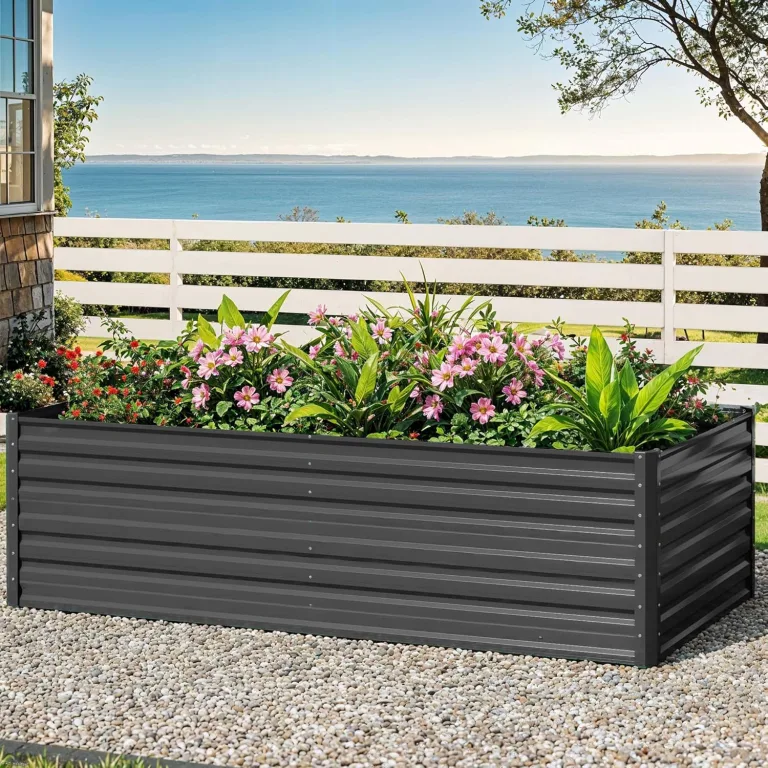 DWVO Hochbeet Metall 240x120x60cm mit Handschuhen, Gartenhochbeet aus Stahl, Rostfrei & Wetterfest, Stabiles verzinktes Beet mit Sicherheitsgummi für Gemüse Blumen Obst, Schwarz – Bild 4