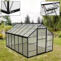 LZQ Gartengewächshaus Aluminium mit Fundament 380x250x205 cm Gewächshaus Pflanzenhaus mit Schiebetür und Dachfenster Treibhaus Gartenhaus Winterfest Aufzucht Tomatenhaus (8x12 ft) - Thumbnail 3