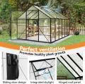 LZQ Gartengewächshaus Aluminium mit Fundament 380x250x205 cm Gewächshaus Pflanzenhaus mit Schiebetür und Dachfenster Treibhaus Gartenhaus Winterfest Aufzucht Tomatenhaus (8x12 ft) - Thumbnail 6