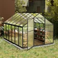 LZQ Gartengewächshaus Aluminium mit Fundament 380x250x205 cm Gewächshaus Pflanzenhaus mit Schiebetür und Dachfenster Treibhaus Gartenhaus Winterfest Aufzucht Tomatenhaus (8x12 ft) - Thumbnail 8